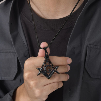 Collier maçonnique en acier inoxydable avec pendentif compas – bijou symbolique pour homme