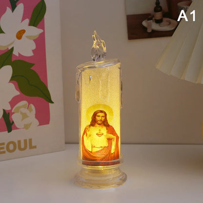 Bougie LED Religieuse Jésus & Vierge / Flamme Électronique Sans Feu