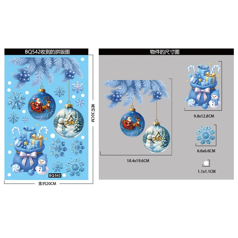 Stickers de Fenêtre Noël – Père Noël, Bonhomme de Neige & Flocons | Décoration Électrostatique Réutilisable