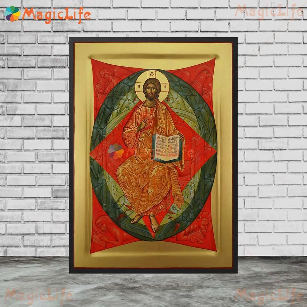 Icône religieuse du Christ Pantocrator – Tableau orthodoxe sur toile sans cadre pour église et décoration murale