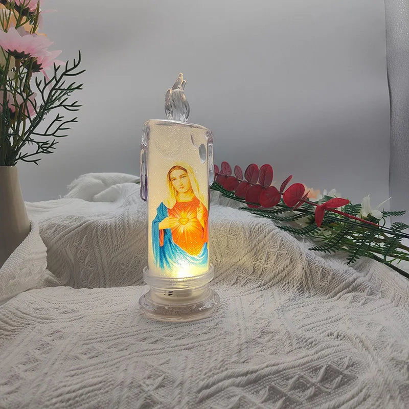 Bougie LED Religieuse Jésus & Vierge / Flamme Électronique Sans Feu