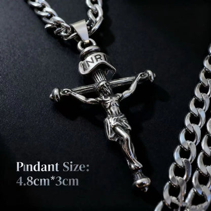 Collier Jésus croix en acier inoxydable 316L – bijou religieux pour homme