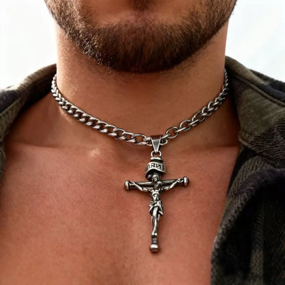 Collier Jésus croix en acier inoxydable 316L – bijou religieux pour homme