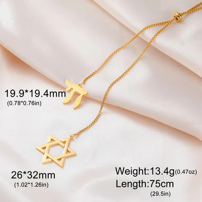 Long Star of David and Chai Pendant Necklace – Stainless Steel Jewish Jewelry