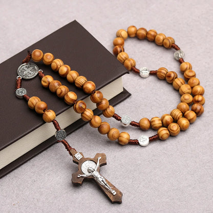 Chapelet Catholique en Bois – Collier de Prière avec Croix INRI pour Hommes & Femmes