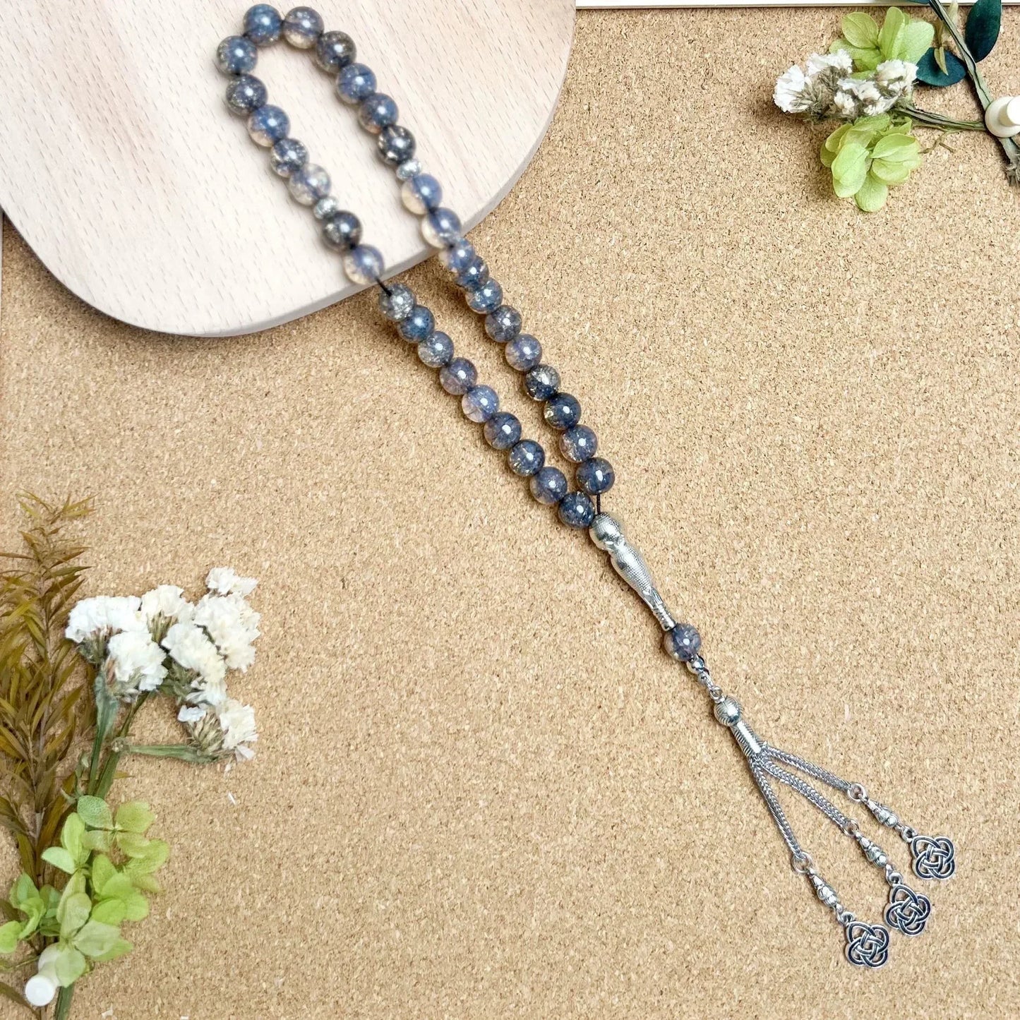 33-Bead Turkish Glass Tasbih with Tassel – Muslim Prayer Beads Bracelet