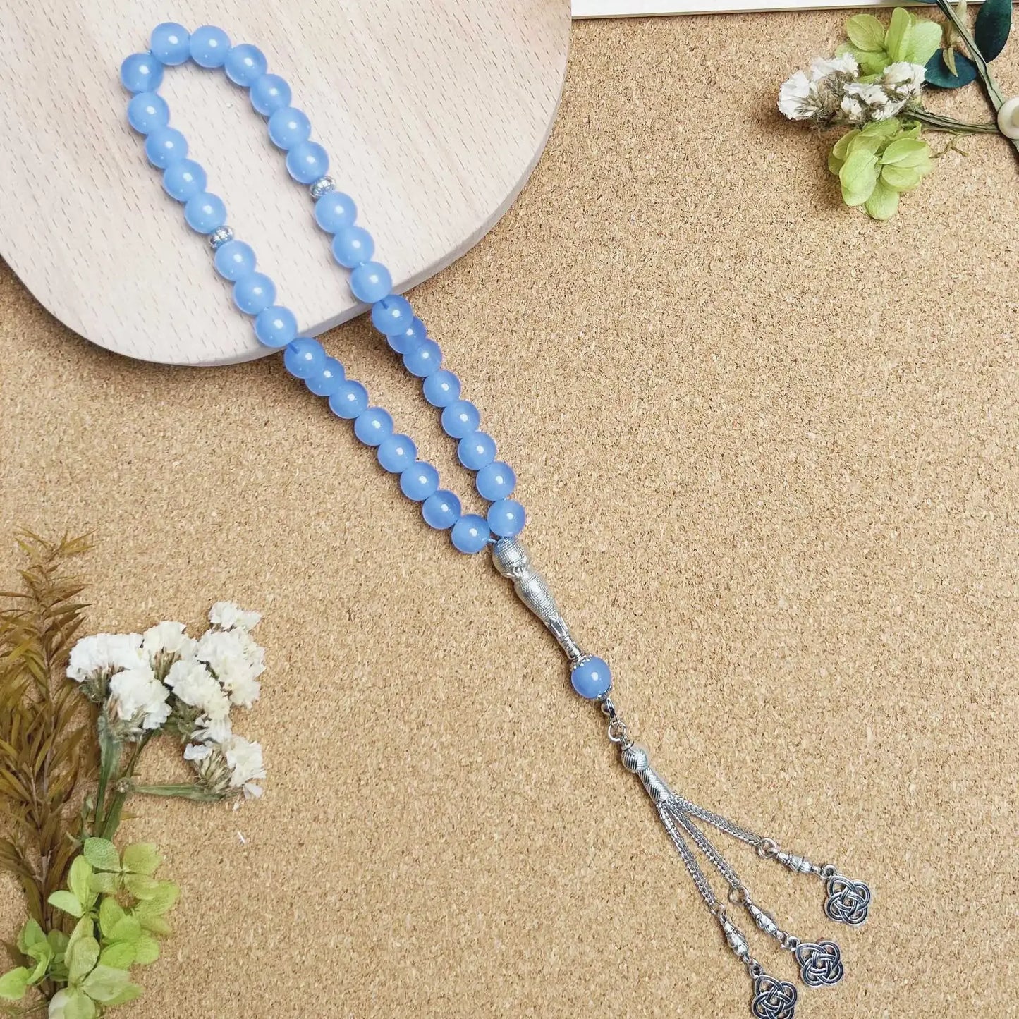 33-Bead Turkish Glass Tasbih with Tassel – Muslim Prayer Beads Bracelet