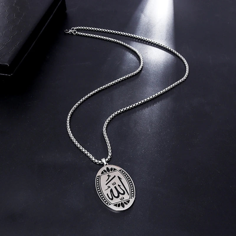 Collier médaille Allah en acier inoxydable – Bijou islamique unisexe