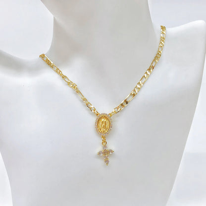 Collier Vierge Marie et croix plaqué or – bijou religieux unisexe