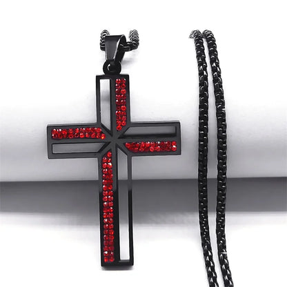 Collier catholique doré avec pendentif croix en cristal – Acier inoxydable, femme et homme