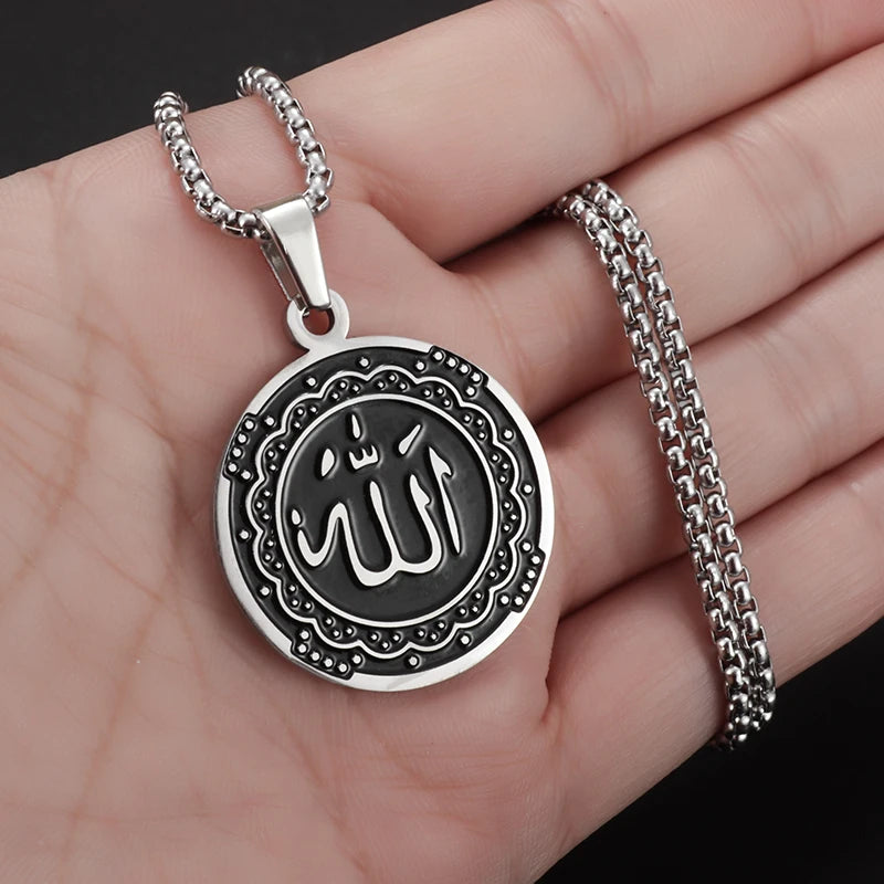 Collier médaille Allah en acier inoxydable – Bijou islamique unisexe