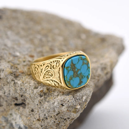 Bague homme acier inoxydable avec pierre colorée – style vintage mystique