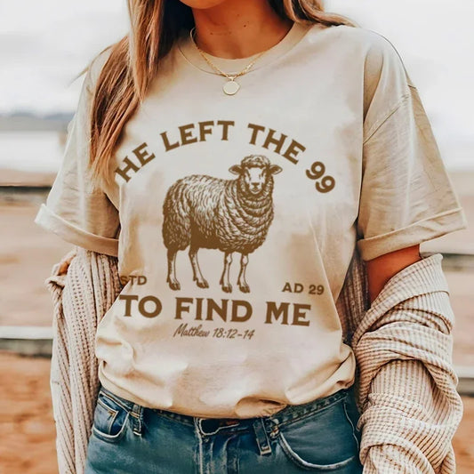 T-shirt chrétien vintage femme “Il a laissé les 99” – verset biblique inspirant