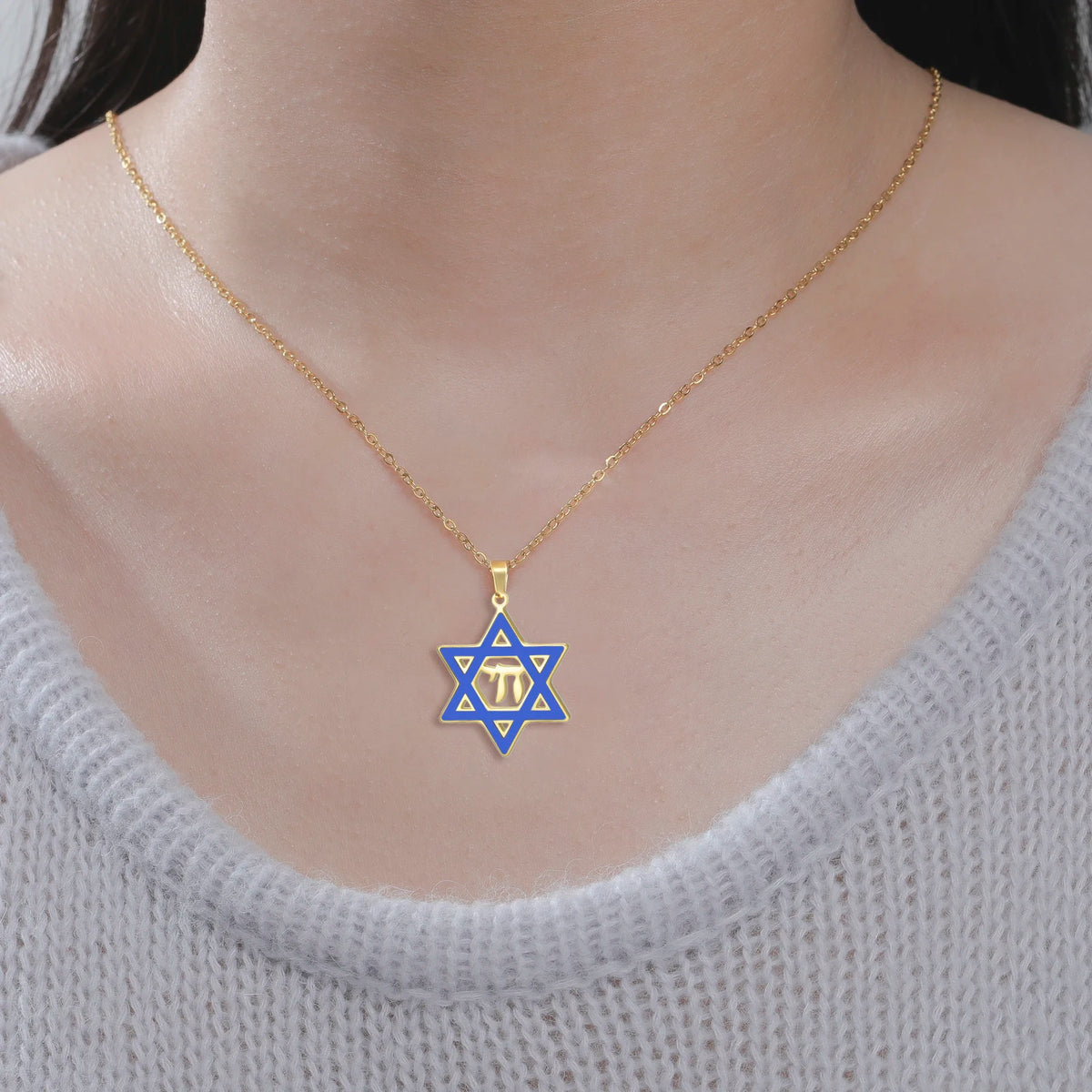 Collier Étoile de David & Chai en Acier Inoxydable – Bijou Judaïque Unisexe