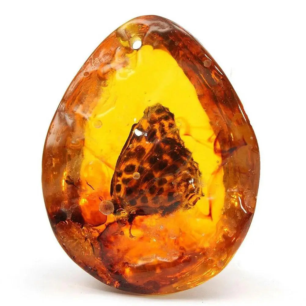 Pendentif papillon en ambre 5 x 4 cm – Pierre décorative pour bijoux DIY, loisirs créatifs et décoration maison