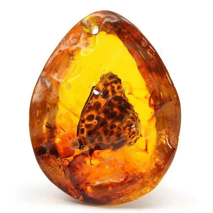 Pendentif papillon en ambre 5 x 4 cm – Pierre décorative pour bijoux DIY, loisirs créatifs et décoration maison