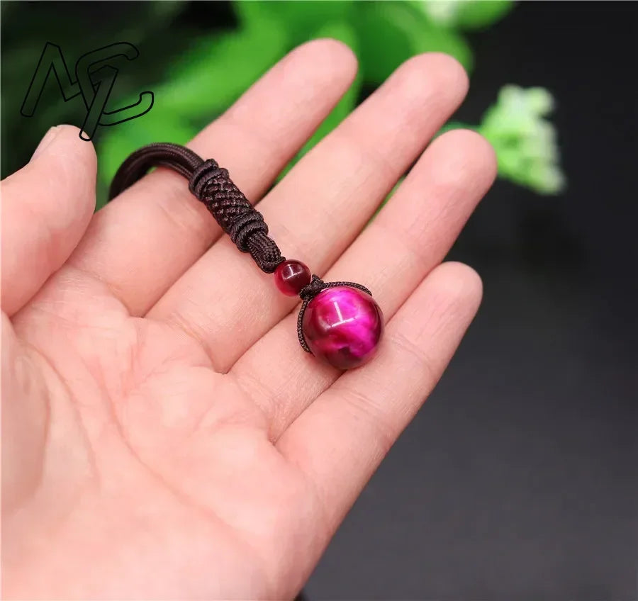 Pendentif Collier 14 mm en Pierre Naturelle Obsidienne Œil de Tigre – Amulette Porte-Bonheur Sculptée