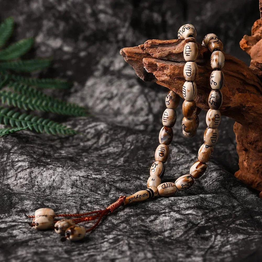 Bracelet tasbih musulman 33 perles avec pompon – chapelet islamique Allah et Mohammed