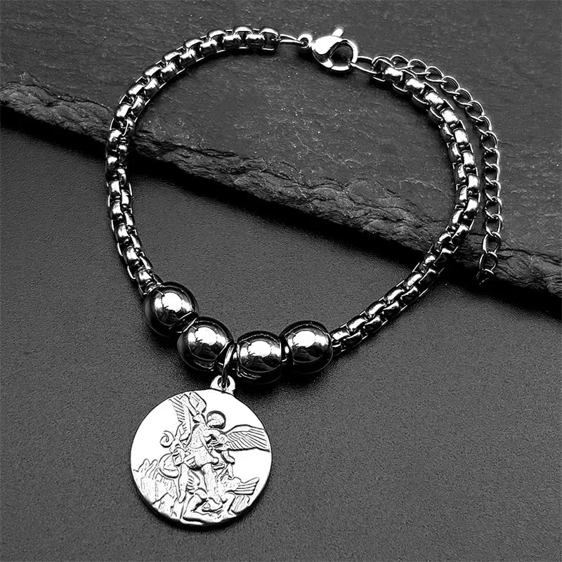 Collier Archange Saint Michel Doré – Pendentif Spirituel de Protection en Acier Inoxydable pour Homme et Femme