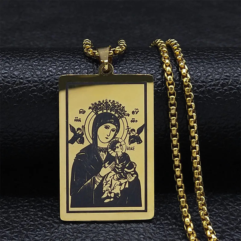 Collier médaille Vierge Marie de Schoenstatt en acier inoxydable – bijou religieux