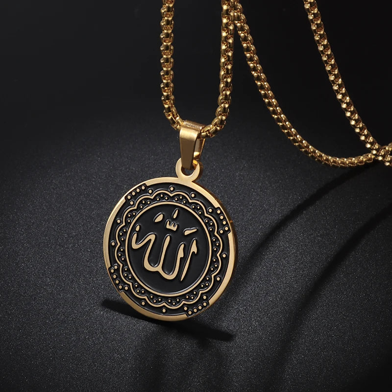 Collier médaille Allah en acier inoxydable – Bijou islamique unisexe