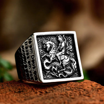 Bague Saint Christophe et Saint Michel en acier inoxydable – bijou religieux pour homme