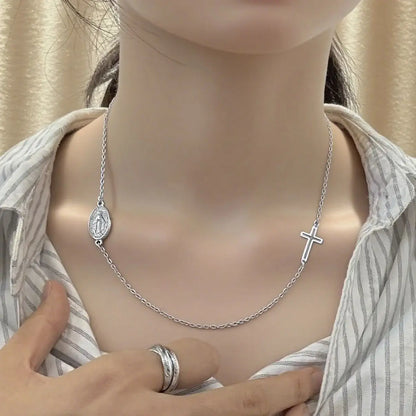 Collier Vierge Marie Notre-Dame en acier inoxydable – amulette religieuse pour femme
