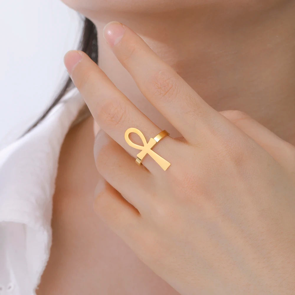 Verstellbarer Ankh-Ring aus Edelstahl – Unisex-Glücksbringer