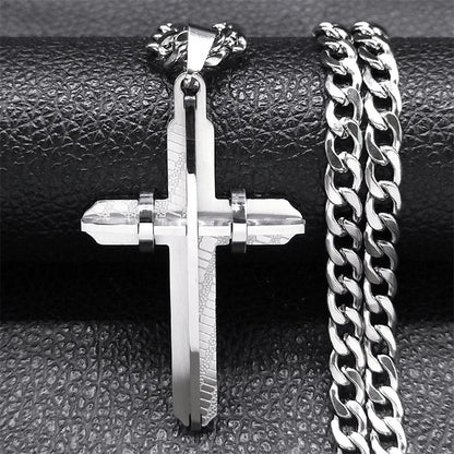 Collar colgante de cruz 3D en acero inoxidable 316L – joyería religiosa para hombre