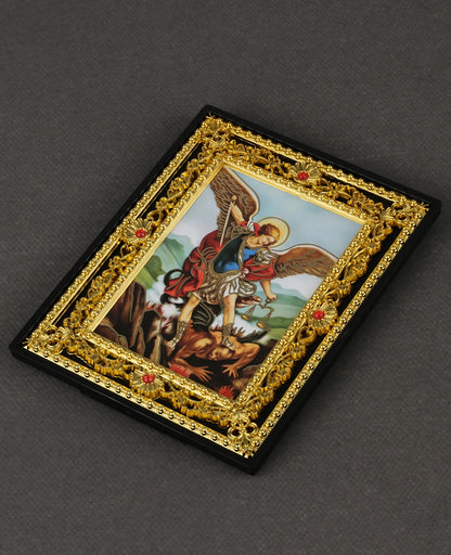 Icône Sainte Famille et archange Saint Michel – décoration religieuse de table