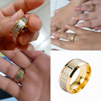 Bague Unisexe en Acier Inoxydable – Croix de Jésus & Lettres Bibliques Gravées