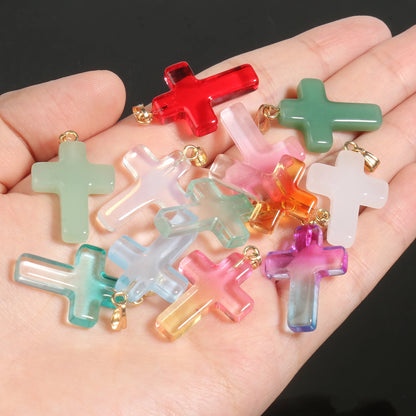10 Pendentifs Croix en Verre Lampwork – DIY Bijoux