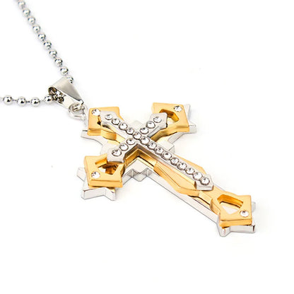 Halskette Kreuz Schwarz Zirkon und Gold aus Edelstahl – Punk-Schmuck für Herren