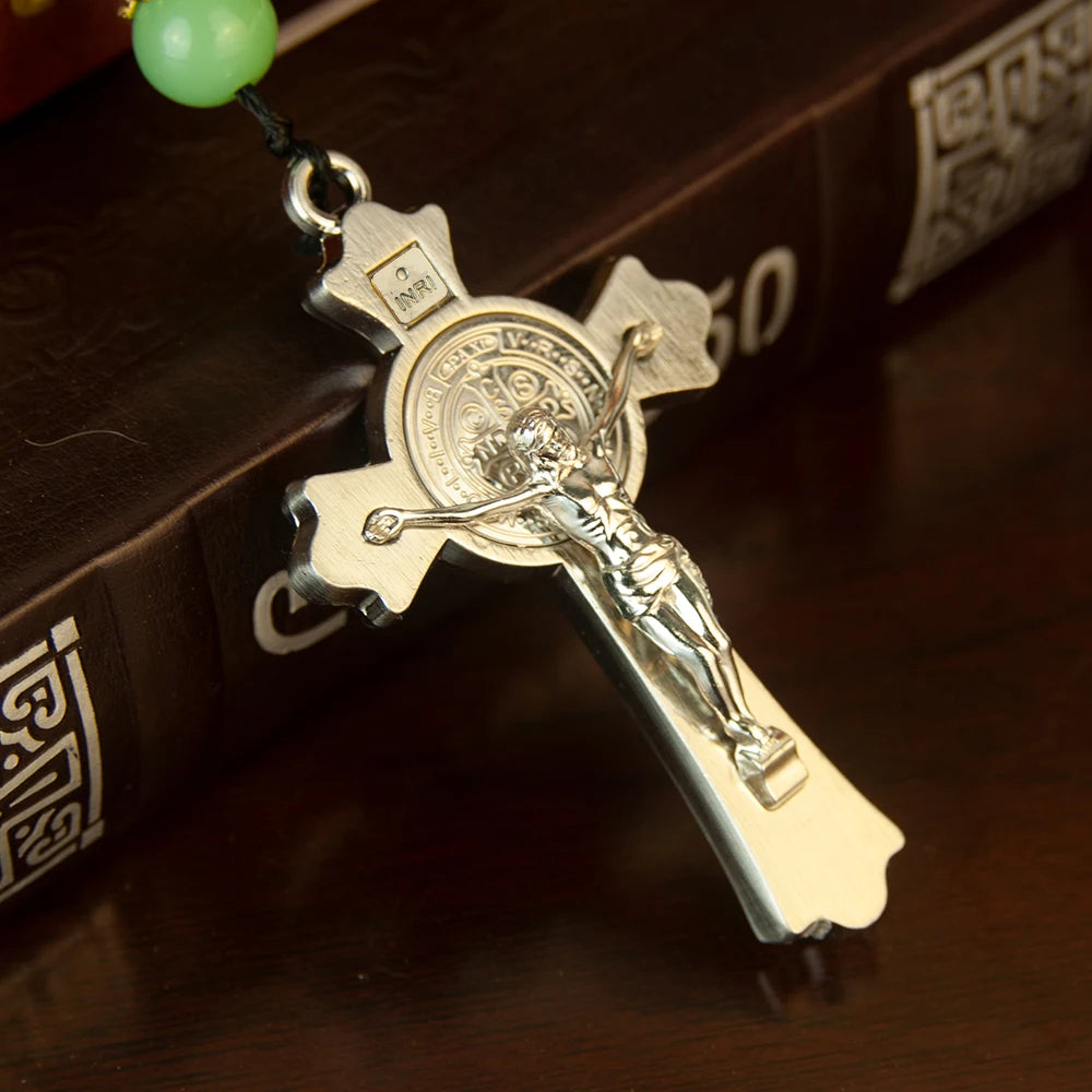 Collier croix orthodoxe avec perles en bois – bijou religieux