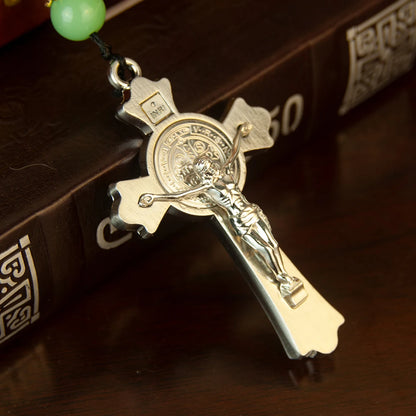 Collier croix orthodoxe avec perles en bois – bijou religieux
