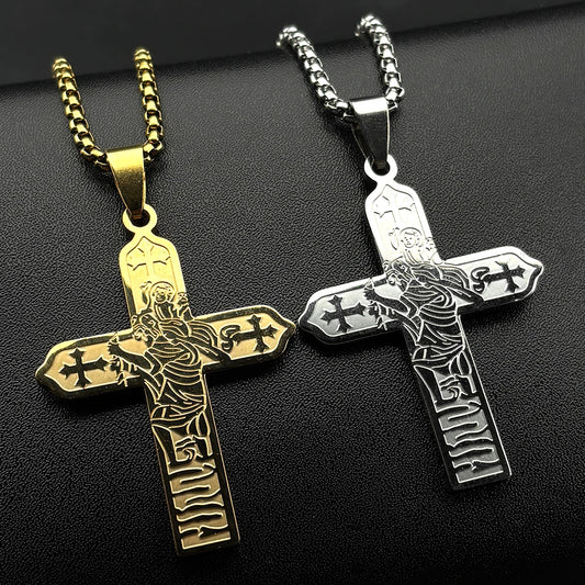 Collier icône Vierge Marie et Enfant Jésus avec croix – bijou catholique unisexe
