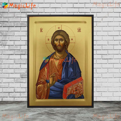 Icône religieuse du Christ Pantocrator – Tableau orthodoxe sur toile sans cadre pour église et décoration murale