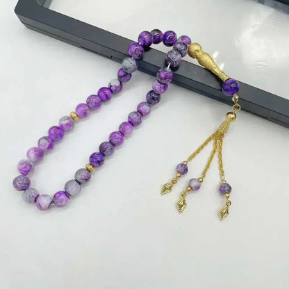 33-Bead Turkish Glass Tasbih with Tassel – Muslim Prayer Beads Bracelet
