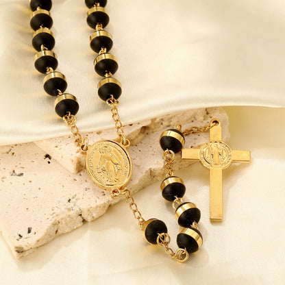 Collier Rosaire Catholique Doré en Acier Inoxydable – Pendentif Croix de Prière