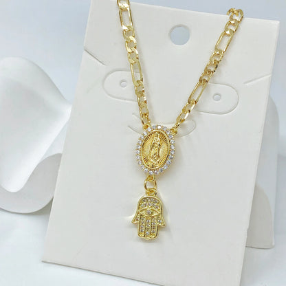 Collier Vierge Marie et croix plaqué or – bijou religieux unisexe