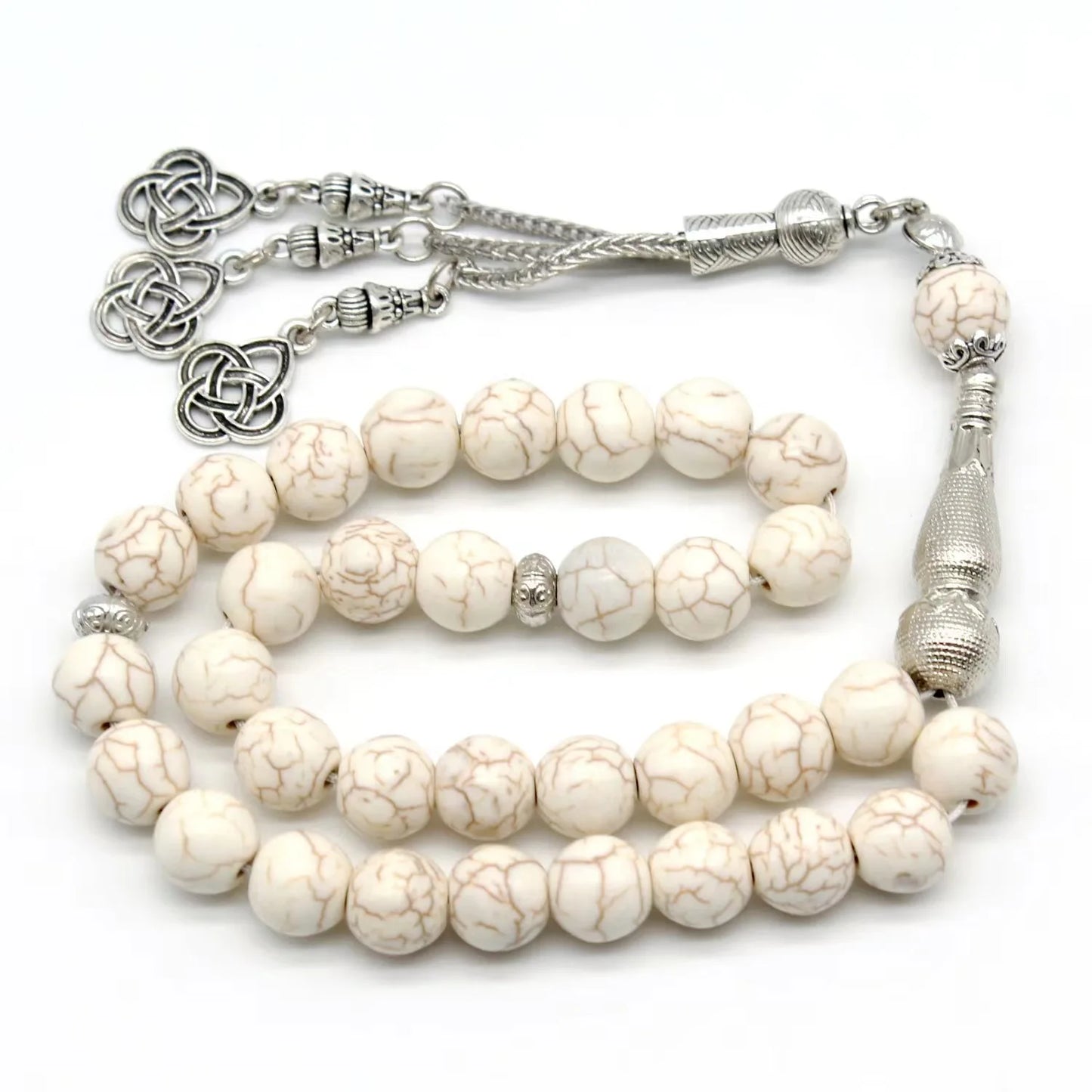 Tasbih Turquoise en Pierre Naturelle – Chapelet Musulman 33 Perles avec Pompon Métal pour Dhikr, Namaz & Méditation – Cadeau Islamique