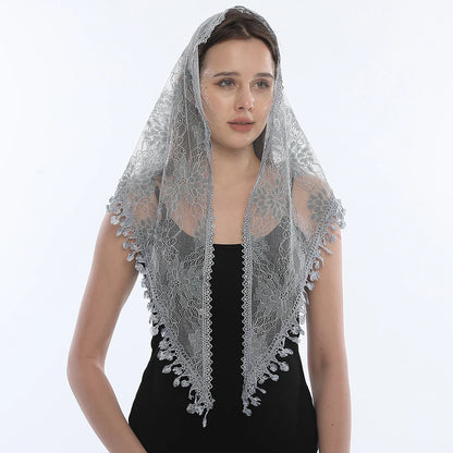 Voile mantille catholique femme en dentelle brodée – châle de prière, église et mariage