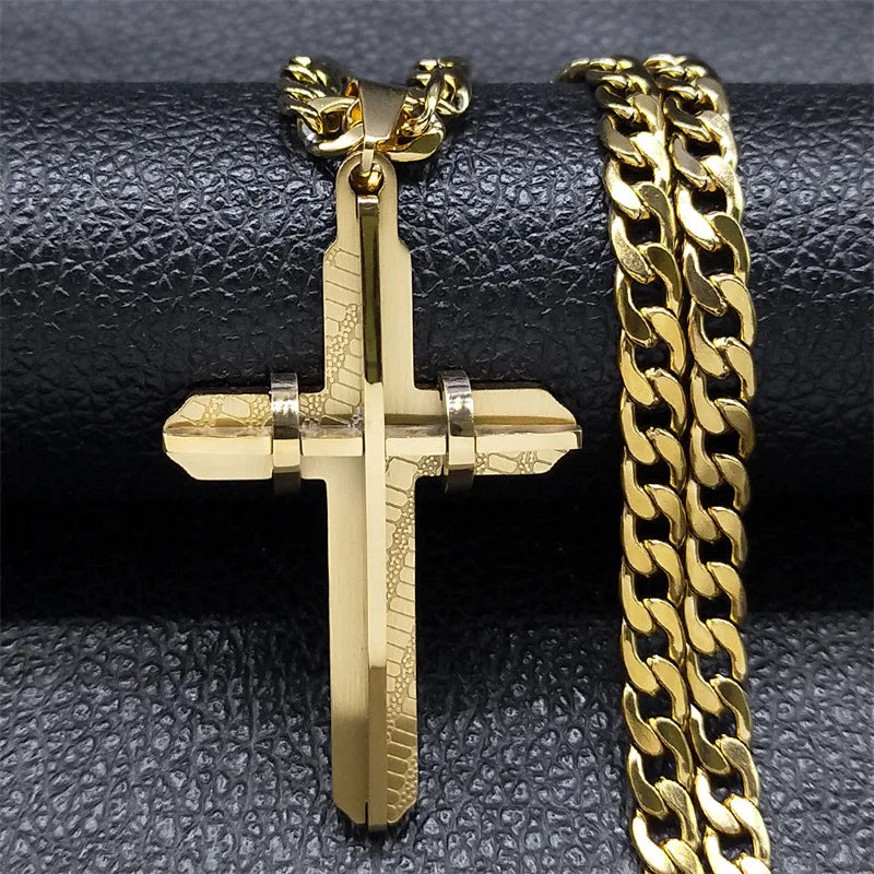 Collar colgante de cruz 3D en acero inoxidable 316L – joyería religiosa para hombre