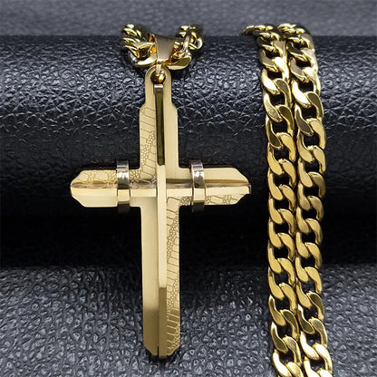 Collar colgante de cruz 3D en acero inoxidable 316L – joyería religiosa para hombre