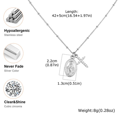 Collier Vierge Marie avec croix en zircon – bijou religieux pour femme