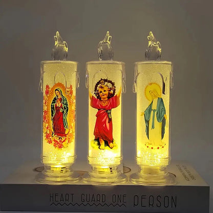 Bougie LED Religieuse Jésus & Vierge / Flamme Électronique Sans Feu