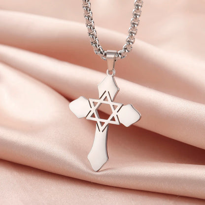 Collier Croix & Étoile de David Messianique en Acier Inoxydable