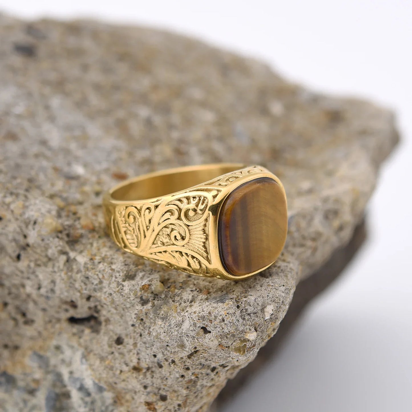 Bague homme acier inoxydable avec pierre colorée – style vintage mystique