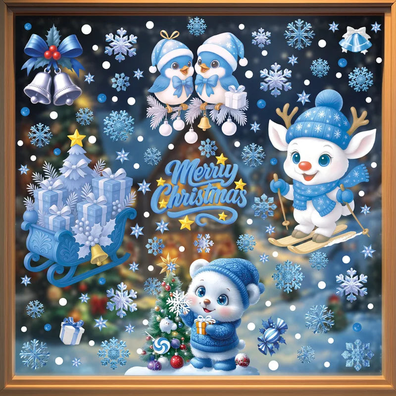 Stickers de Fenêtre Noël – Père Noël, Bonhomme de Neige & Flocons | Décoration Électrostatique Réutilisable