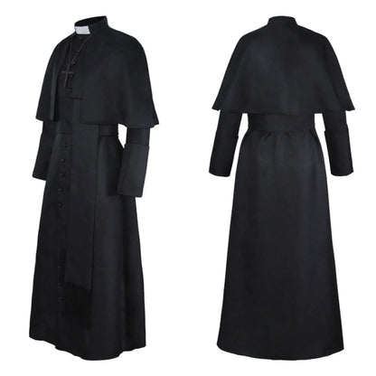 Soutane de prêtre médiévale rétro – Costume cosplay Renaissance, robe religieuse catholique pour homme